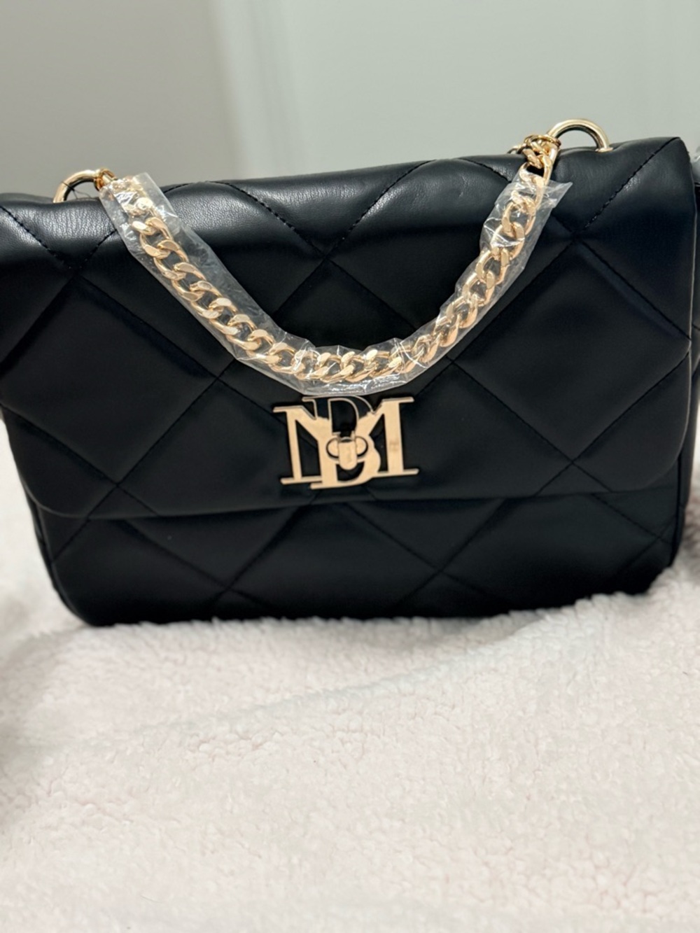 Badgley Mischka Black Quilted Crossbody with Gold Chain